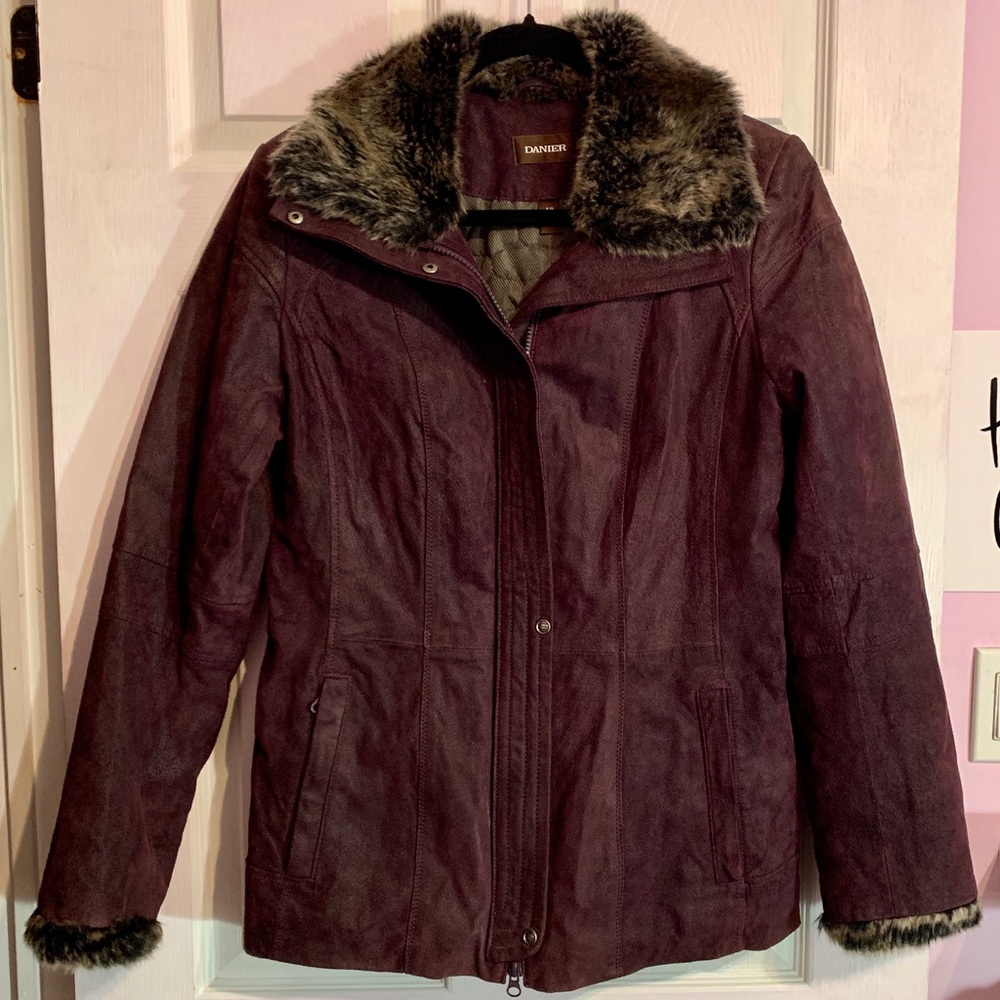 Purple Genuine Leather Winter Coat